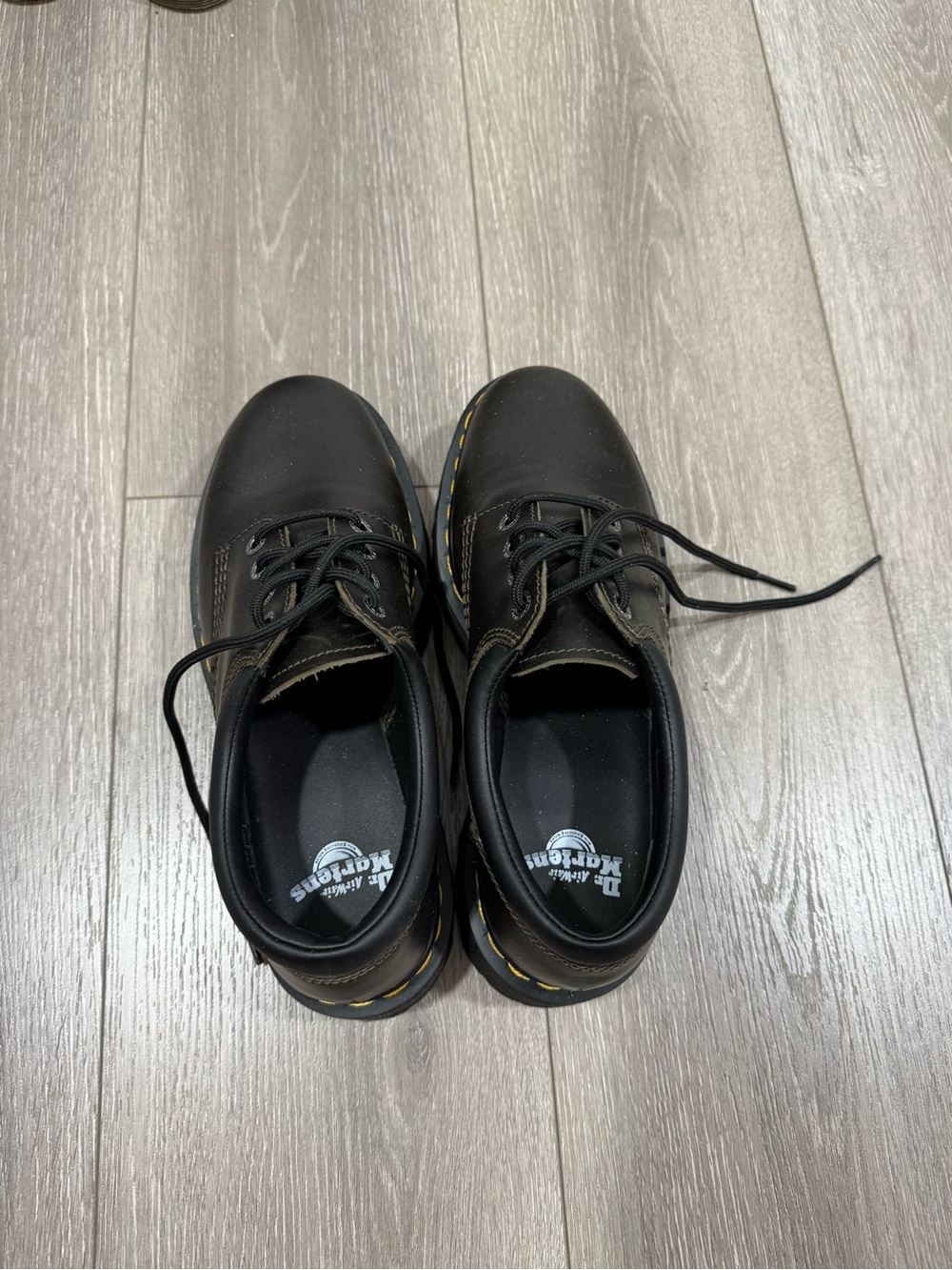 Doc Martens Brown Leather 5-Eye Lace-Up Boots with Yellow Welt Stitch